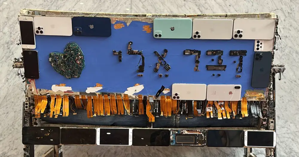 מיצג אמנות מפסולת סלולרית צילום באדיבות פלאפון